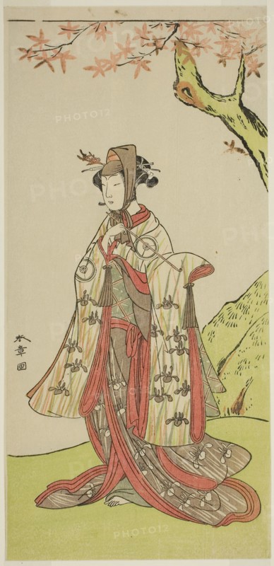 The Actor Iwai Hanshiro IV as Princess Sakura (Sakura Hime) in the Play Wada Sakamori Eiga Kagami, Performed at the Nakamura Theater in the Third Month, 1773, c. 1773, Katsukawa Shunsho ?? ??, Japanese, 1726-1792, Japan, Color woodblock print, hosoban, right sheet of diptych (?), 31.3 x 15 cm (12 5/16 x 5 7/8 in.)