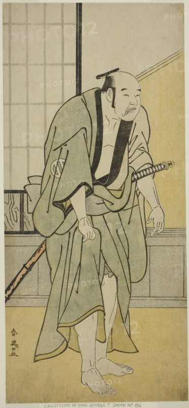 The Actor Asao Tamejuro I as Drunken Gotobei in the Play Yoshitsune Koshigoe Jo, Performed at the Ichimura Theater in the Ninth Month, 1790, c. 1790, Katsukawa Shun’ei, Japanese, 1762-1819, Japan, Color woodblock print, hosoban, 30.6 x 14 cm (12 1/16 x 5 1/2 in.)