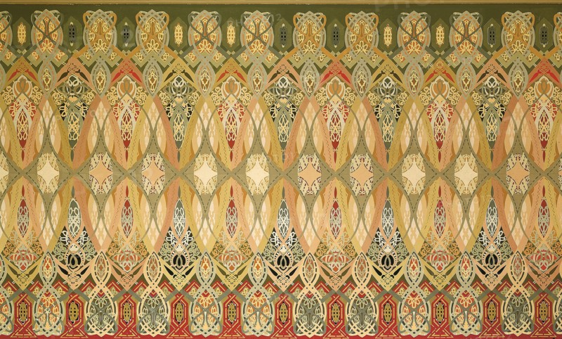 Chicago Stock Exchange Trading Room: Stencil, 1893/94, Adler & Sullivan, architects, American, 1883-1896, Louis H. Sullivan, designer, American, 1856-1924, Executed by Healy and Millet, United States, Oil on canvas, mounted on panel, 145.42 × 307.42 cm (57 1/4 × 121 in.)