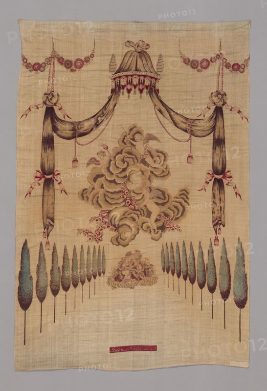 Head cloth for Bed Set, 18th century, France, Nantes, Nantes, Cotton, plain weave, block printed and painted, 200 x 134 cm (78 3/4 x 52 3/8 in.)