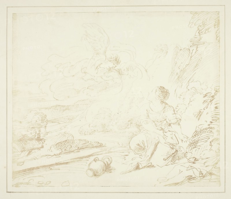 Hagar in the Desert, c. 1840/44, William Henry Fox Talbot, English, 1800–1877, England, Salted paper print, 17.8 × 21.4 cm (image/paper), 24.7 × 31 cm (mount)