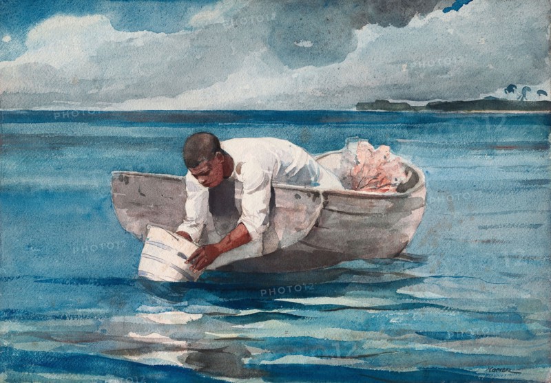 The Water Fan, 1898/99, Winslow Homer, American, 1836-1910, United States, Watercolor, with blotting and touches of scraping, over graphite, on thick, rough twill-textured, ivory wove paper, 374 x 534 mm