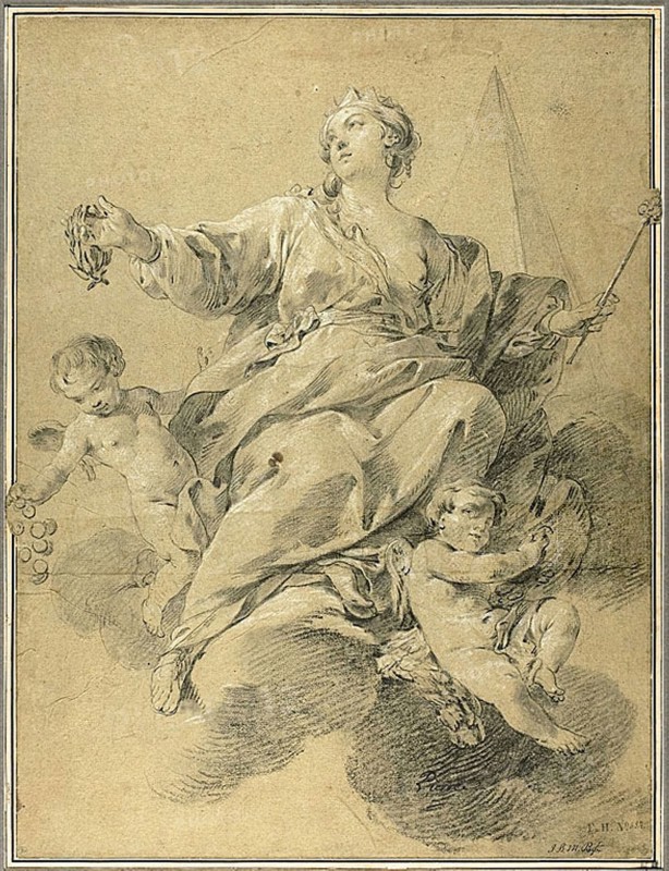 Allegory of Victory, 1770/80, Jean Baptiste Marie Pierre, French, 1713-1789, France, Black chalk, heightened with white on olive paper, 525 × 395 mm