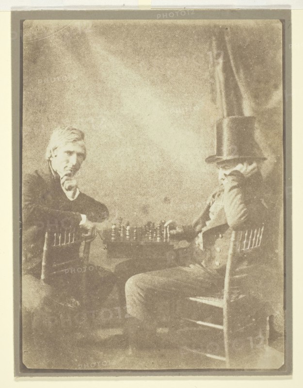The Chess Players, 1847, William Henry Fox Talbot, English, 1800–1877, England, Salted paper print, 19.3 × 14.5 cm (image), 19.5 × 14.8 cm (paper), 20.4 × 15.4 cm (mount)