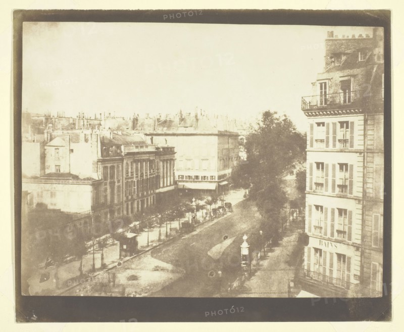 View of the Boulevards at Paris, 1843, William Henry Fox Talbot, English, 1800–1877, England, Salted paper print, 16.2 × 21.3 cm (image), 18.4 × 22.2 cm (paper)