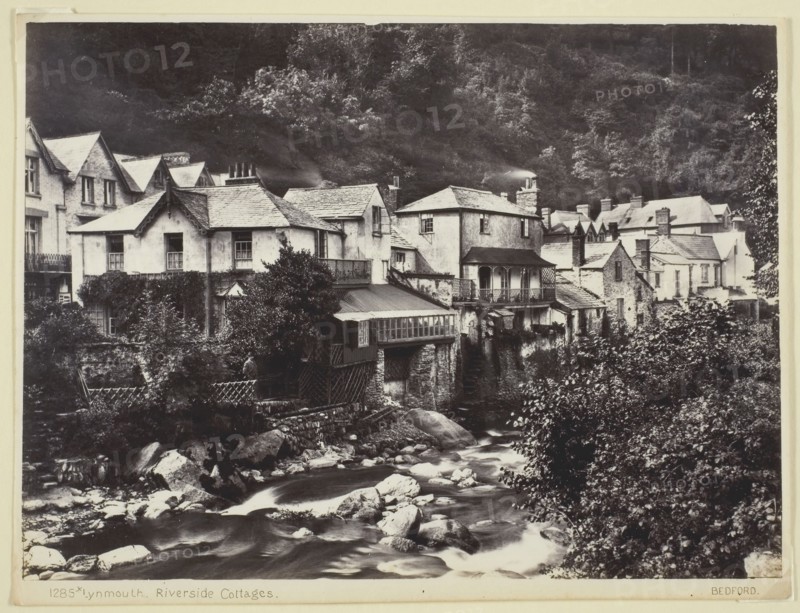 Lynmouth, Riverside Cottages, 1860/94, Francis Bedford, English, 1816–1894, England, Albumen print, 15.6 × 21.3 cm (image), 16.6 × 21.7 cm (paper)