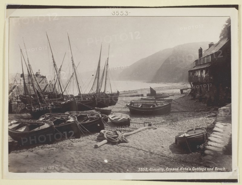 Clovelly, Crazed Kate’s Cottage and Beach, 1860/94, Francis Bedford, English, 1816–1894, England, Albumen print, 10.8 × 15.5 cm (image), 12.2 × 16.2 cm (paper)