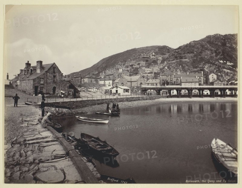 Barmouth, the Quay and Ty Gwyn, 1860/94, Francis Bedford, English, 1816–1894, England, Albumen print, 16.1 × 21.1 cm (image/paper)