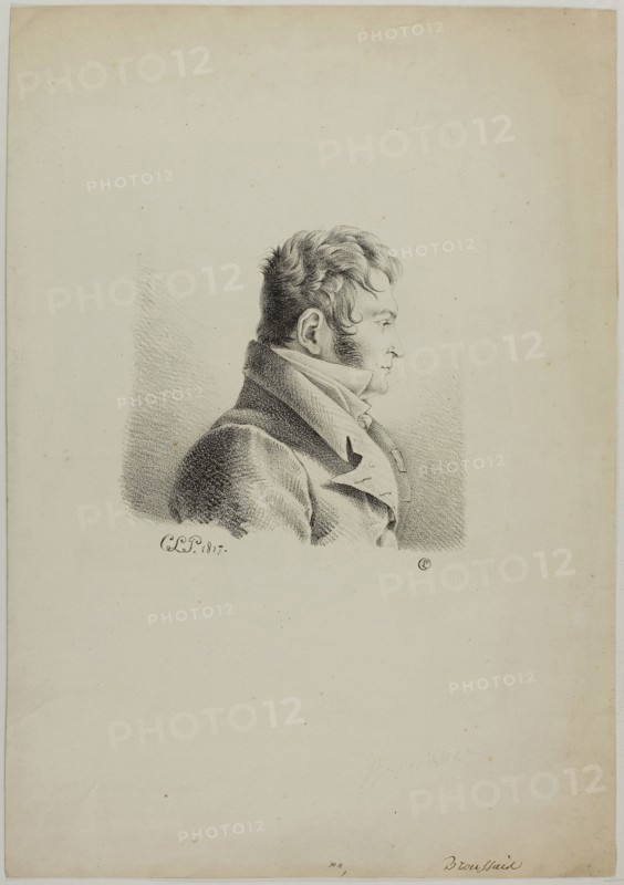 Portrait of Dr. Broussais, 1817, Giuseppe Maria Crespi (Italian, 1665-1747), printed by Comte de Charles Philibert Lasteyrie du Saillant (French, 1759-1849), Italy, Lithograph in black on cream wove paper, 129 x 139 mm (image), 345 x 242 mm (sheet)