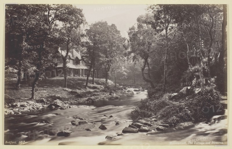 Watersmeet, The Cottage and Streams, 1860/94, Francis Bedford, English, 1816–1894, England, Albumen print, 12.7 × 20 cm (image/paper)