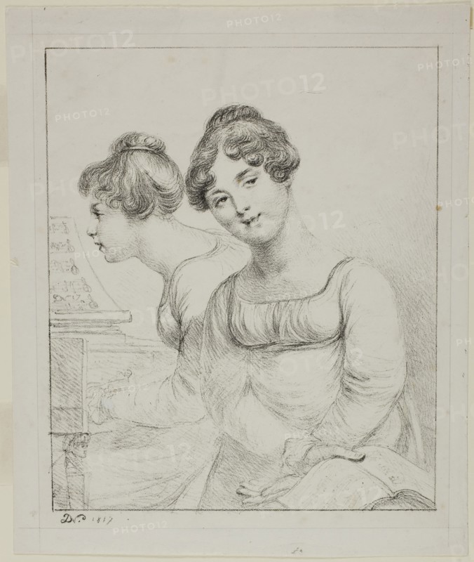 Madame Lavallée and Madame de Valory, 1817, Dominique-Vivant Denon, French, 1747-1825, France, Lithograph in black on white wove paper, 234 × 195 mm (image), 277 × 230 mm (sheet)
