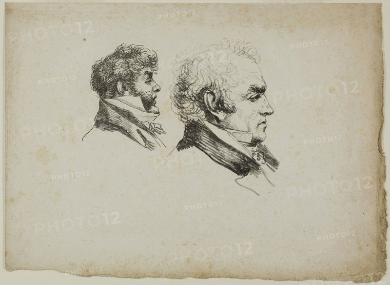 Profile Portrait of the Printers Brunet and Lasteyrie, 1816, Dominique-Vivant Denon, French, 1747-1825, France, Lithograph in black on cream wove paper, 120 × 152 mm (image), 210 × 290 mm (sheet)