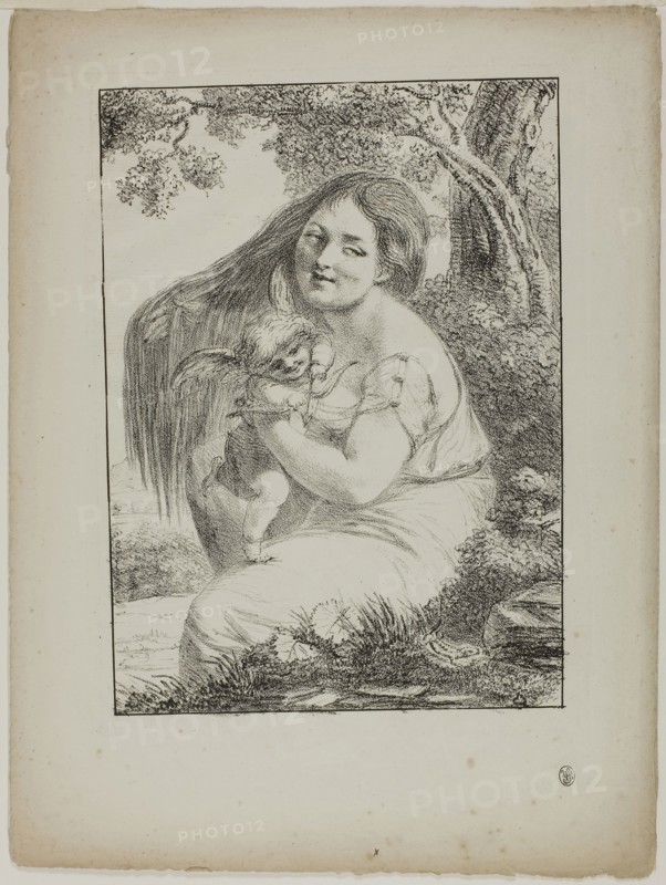 Cupid and a Young Woman, 1817, Dominique-Vivant Denon, French, 1747-1825, France, Lithograph on paper, 263 × 188 mm (image), 365 × 270 mm (sheet)