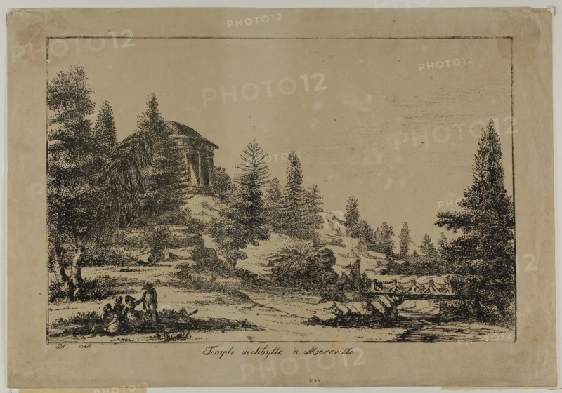 Temple of Sibyl in Méréville, 1817, Dominique-Vivant Denon, French, 1747-1825, France, Lithograph in black on tan wove paper, 219 × 334 mm (image), 271 × 390 mm (sheet)