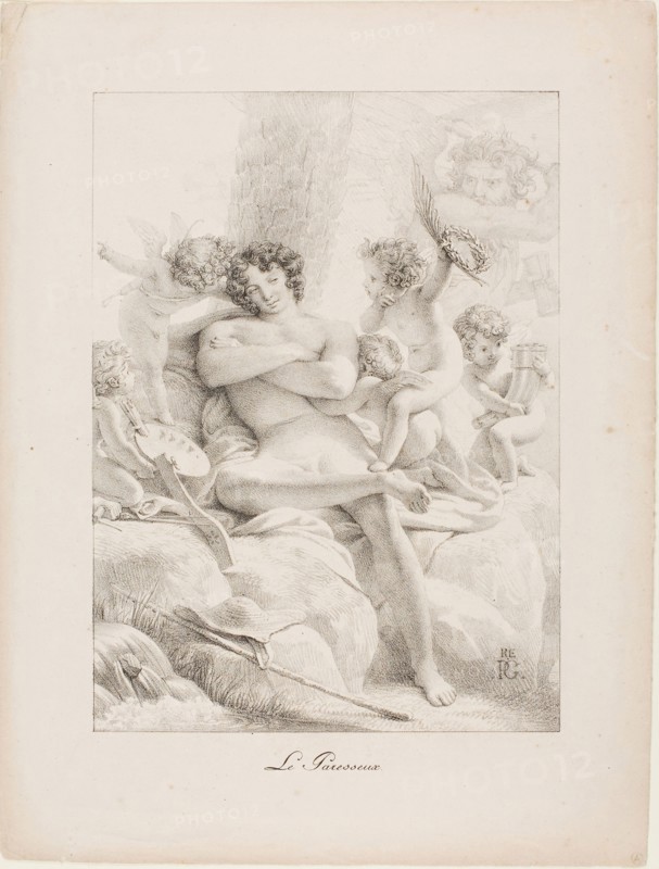 The Idler, 1816, Pierre Guérin (French, 1774-1833), printed by Gottfried Engelmann (French, 1788-1839), France, Lithograph in black on pinkish-cream wove paper, 269 × 196 mm (image), 364 × 272 mm (sheet)