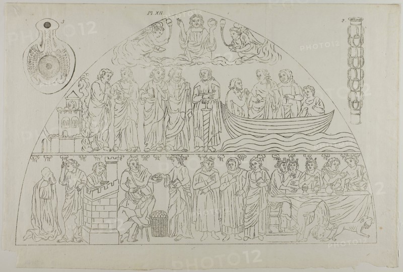 Three Images from Millin’s Atlas, plate XII, 1807–08, Aubin-Louis Millin (French, 19th Century), printed by André Frédérick (French, 18th-19th Century), France, Lithograph in black on ivory laid paper, 264 × 406 mm (image), 298 × 444 mm (sheet)