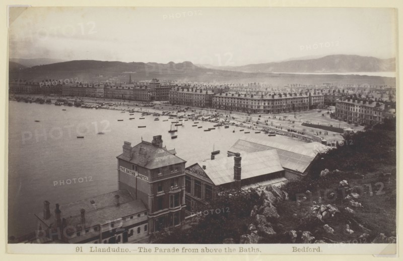 Llandudno-The Parade from above the Baths, 1860/94, Francis Bedford, English, 1816–1894, England, Albumen print, 12.1 × 19.9 cm (image), 12.6 × 19.9 cm (paper)