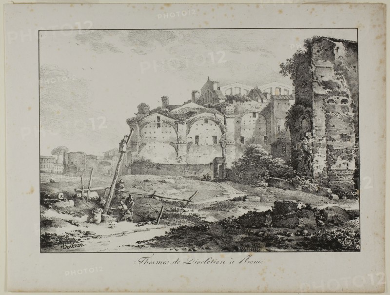 Baths of Diocletian, Rome, 1817, Claude Thiénon (French, 1772-1846), probably printed by Comte de Charles Philibert Lasteyrie du Saillant (French, 1759-1849), France, Lithograph in black on ivory wove paper, 198 × 284 mm (image), 256 × 340 mm (sheet)