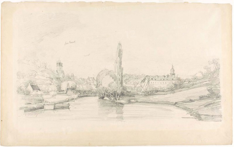 Canal Scene Near Brussels, 1870/73, Eugène Louis Boudin, French, 1824-1898, France, Graphite on ivory laid paper, 285 × 455 mm