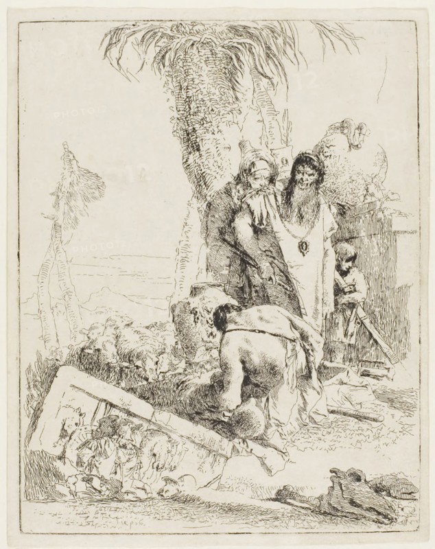 A Shepherd with Two Magicians, from Scherzi, 1735–40, Giambattista Tiepolo, Italian, 1696-1770, Italy, Etching on paper, 222 x 174 mm (plate), 230 x 184 mm (sheet)