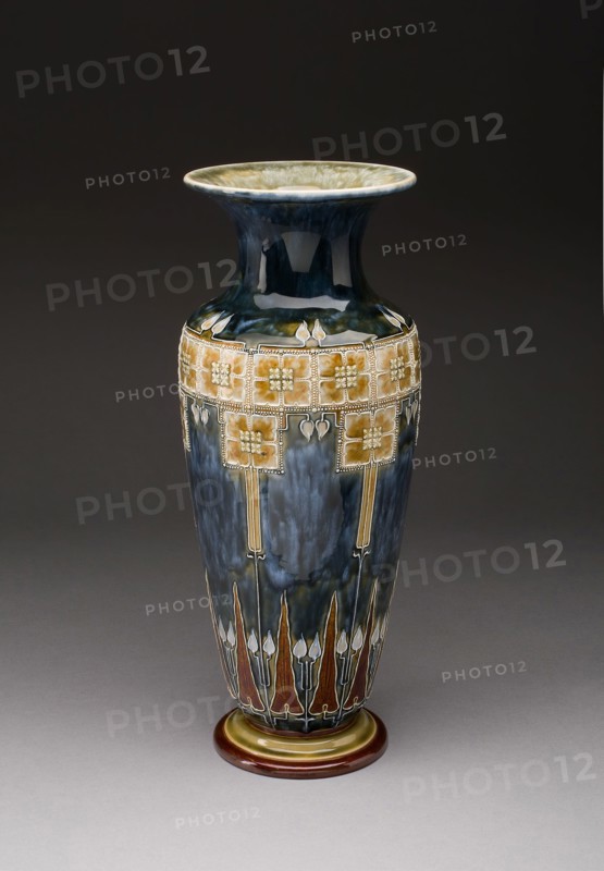 Vase, 1893, Royal Doulton Co., English, 1815-1965, Burslem, Tin-glazed earthenware, slip-decorated, 39.4 × 16.5 × 14.9 cm (15 1/2 × 6 1/2 × 5 7/8 in.)