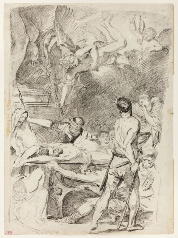Martyrdom of Saints Processus and Martinian, n.d., Jean Bernard Restout (French, 1732-1797), after Valentin de Boulogne (French, 1594-1632), France, Black crayon, on ivory laid paper, 377 × 276 mm
