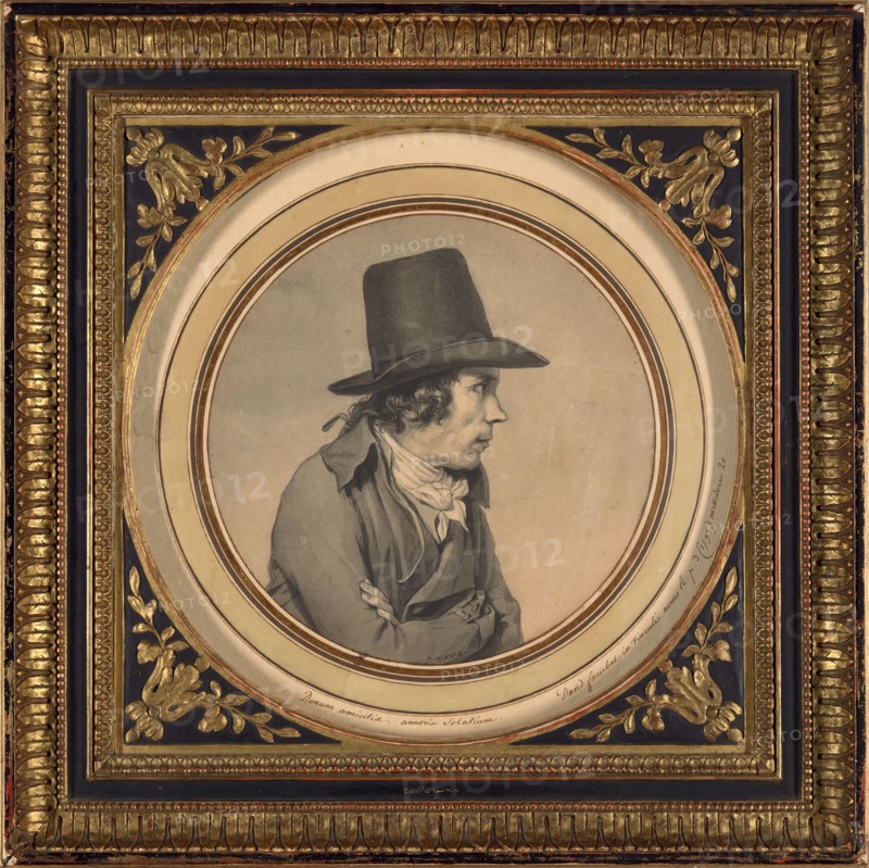 Portrait of Jeanbon Saint-André, 1795, Jacques Louis David, French, 1748-1825, France, Pen and black ink and brush and black ink with yellow ocher watercolor over graphite, on cream laid paper, 183 x 183 mm