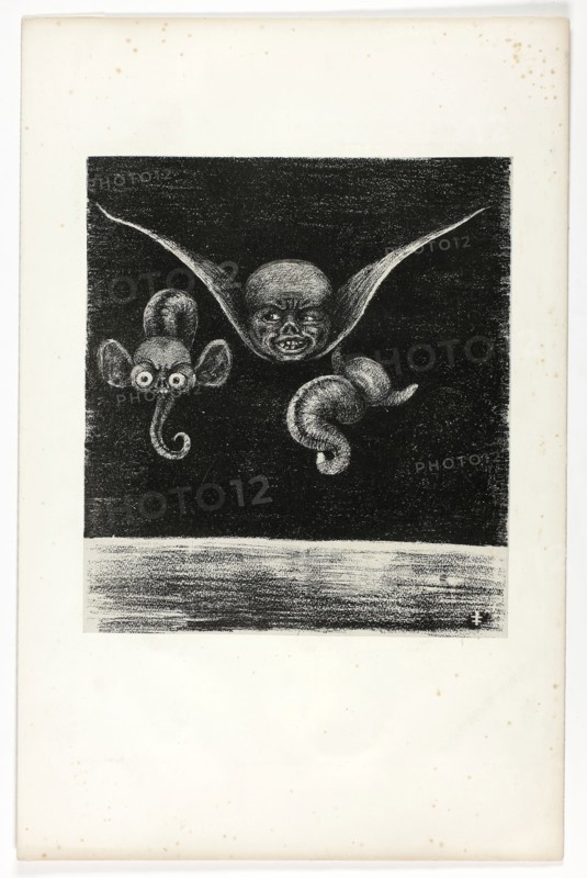 Untitled, plate from Je regardais et je vis…, 1896, Jean de Caldain (French, 19th century), in homage to Odilon Redon (French, 1840-1916), printed/published by Auguste Clot (French, 1858-1936), France, Lithograph in black on light gray China paper laid down on white wove paper, 276 × 244 mm (image/chine), 483 × 313 mm (sheet)
