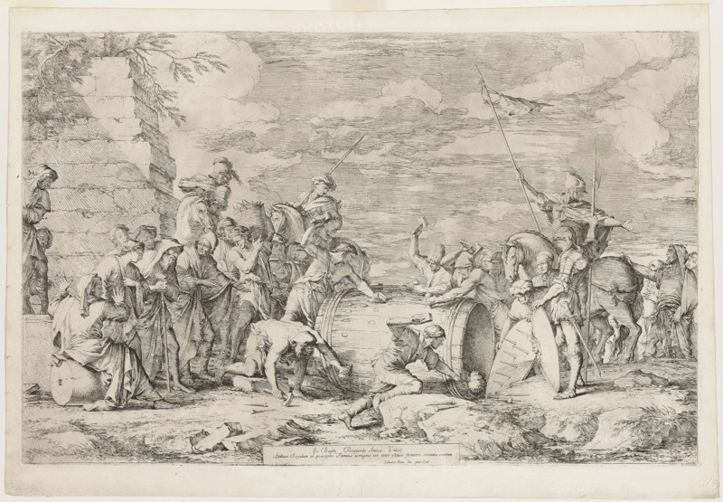 Death of Atilius Regulus, 1662, Salvator Rosa, Italian, 1615-1673, Italy, Etching with drypoint on thick ivory laid paper, 462 x 726 mm (plate), 527 x 763 mm (sheet)