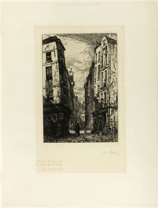 Rue des Marmousets, 1863–64, Maxime Lalanne, French, 1827-1886, France, Etching on ivory laid paper, 244 × 168 mm (image), 262 × 179 mm (plate), 462 × 350 mm (sheet)