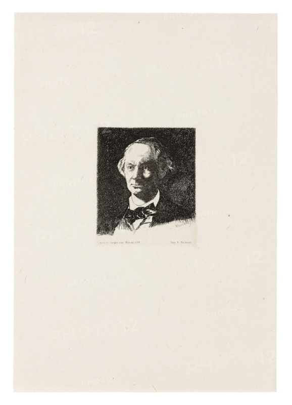 Charles Baudelaire, Full Face III, 1869, Édouard Manet (French, 1832-1883), after Nadar Gaspard Félix Tournachon (French, 1820, 1910), printed by Andre Salmon (French, 1880-1969), France, Etching in black on ivory laid paper, 90 × 76 mm (image), 96 × 82 mm (plate), 292 × 203 mm (sheet)