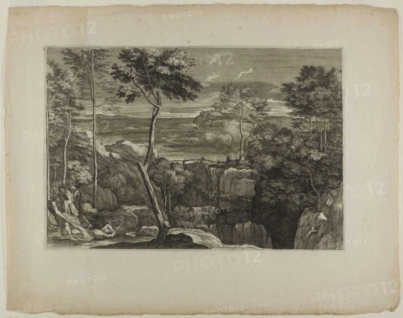 Landscape with Three Brigands and Their Victim, 1668–71, Sébastien Bourdon, French, 1616-1671, France, Etching on ivory laid paper, 296 × 435 mm (plate), 443 × 565 mm (sheet)