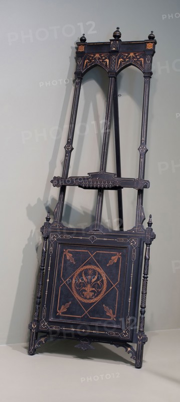 Easel, 1870/80, American, 19th century, Philadelphia or New York, New York, Ebonized walnut, light-wood inlay, and gilt decoration, 214.3 × 83.8 × 12.8 cm (95 × 33 × 5 in.)