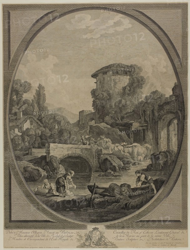 Landscape with a Bridge and a Dovecote, 18th century, Pierre François Laurent (French, 1739-1809), after François Boucher (French, 1703-1770), France, Engraving and etching on paper, The Chamber Idyl, n.d., Edward Calvert, English, 1799-1883, England, Woodcut on paper, 42 × 77 mm (image), 63 × 102 mm (sheet, trimmed within plate mark)