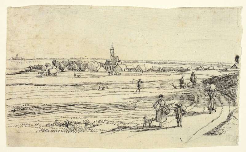 Study for the Engraving Thalkirchen, from series Views of, c. 1818, Wilhelm Alexander Wolfgang von Kobell, German, 1766-1855, Germany, Pen and black ink over graphite on ivory laid paper, 107 x 177 mm