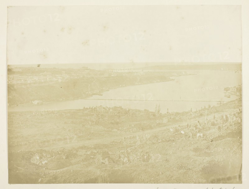 Inner Harbour of Sebastopol, Bridge Connecting the City with the Suburb Fort Nickolas at the Entrance, 1855, James Robertson, Scottish, c. 1813–d. after 1881, Scotland, Albumen print, 23.1 x 30.4 cm (image/paper), 31.9 x 40.5 cm (mount/page)