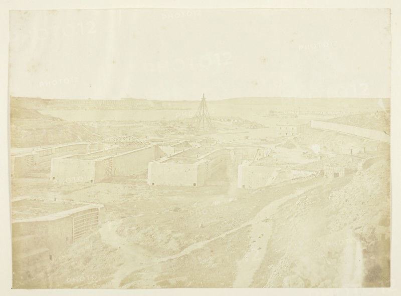 Docks of Sebastopol, Fort Nickolas on the Left, 1855, James Robertson, Scottish, c. 1813–d. after 1881, Scotland, Albumen print, 21.9 x 29.8 cm (image/paper), 32.1 x 40.5 cm (mount/page)