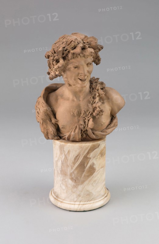 Bust of a Satyr, 1770/75, Clodion (Claude Michel), French, 1738-1814, France, Terracotta, 6 3/16 × 5 5/8 × 3 1/8 in. (15.7 × 14.3 × 7.9 cm) without the attached marble base, diameter of base is 4 1/2 in. (11.4 cm) with height at 4 1/4 in. (10.8 cm)