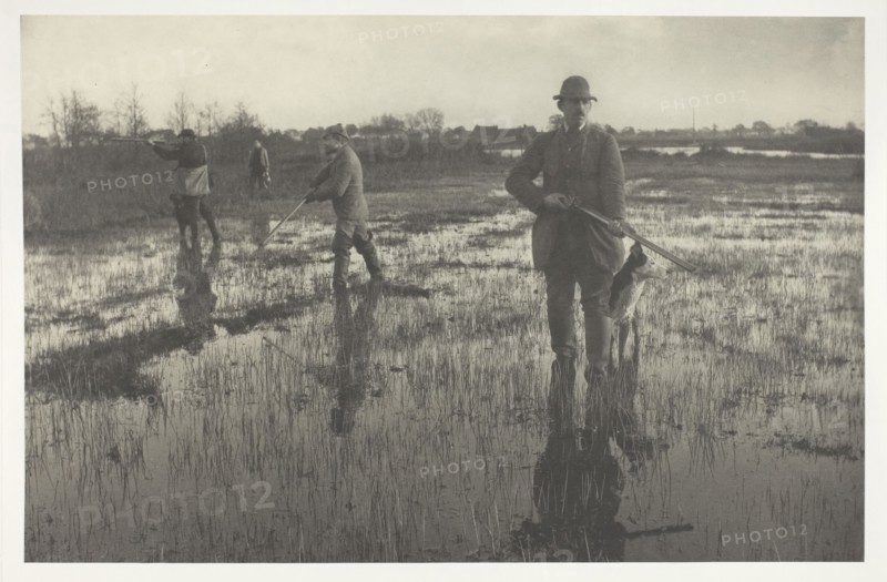 Snipe-Shooting, 1886, Peter Henry Emerson, English, born Cuba, 1856–1936, England, Platinum print, pl. X from the album "Life and Landscape on the Norfolk Broads" (1886), edition of 200, 18.7 × 28.8 cm (image/paper), 28.6 × 40.9 cm (album page)