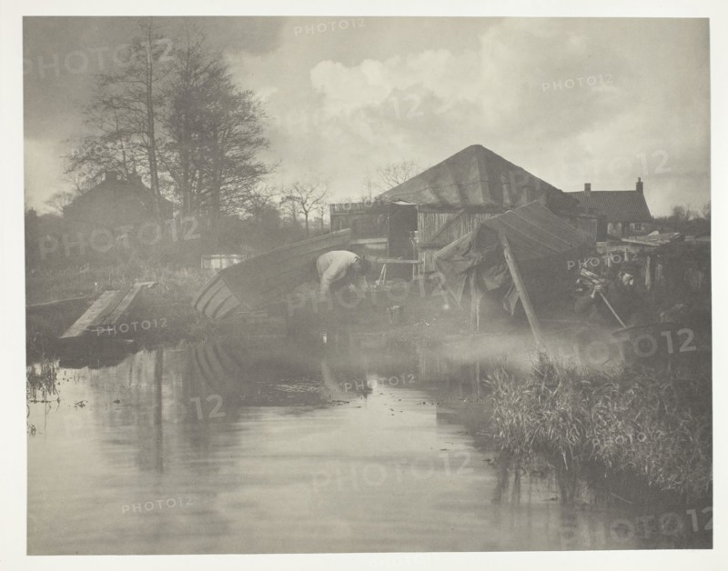 A Norfolk Boat-Yard, 1886, Peter Henry Emerson, English, born Cuba, 1856–1936, England, Platinum print, pl. XIII from the album "Life and Landscape on the Norfolk Broads" (1886), edition of 200, 22.3 × 28.6 cm (image/paper), 28.6 × 41 cm (album page)