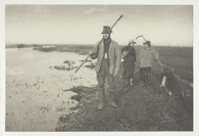 Coming Home from the Marshes, 1886, Peter Henry Emerson, English, born Cuba, 1856–1936, England, Platinum print, pl. I from the album "Life and Landscape on the Norfolk Broads" (1886), edition of 200, 19.6 × 29.2 cm (image/paper), 28.5 × 40.6 cm (album page)