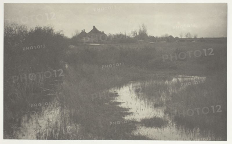 The Fringe of the Marsh, 1886, Peter Henry Emerson, English, born Cuba, 1856–1936, England, Platinum print, pl. XXXIX from the album "Life and Landscape on the Norfolk Broads" (1886), edition of 200, 17.6 × 28.9 cm (image/paper), 28.6 × 40.7 cm (album page)