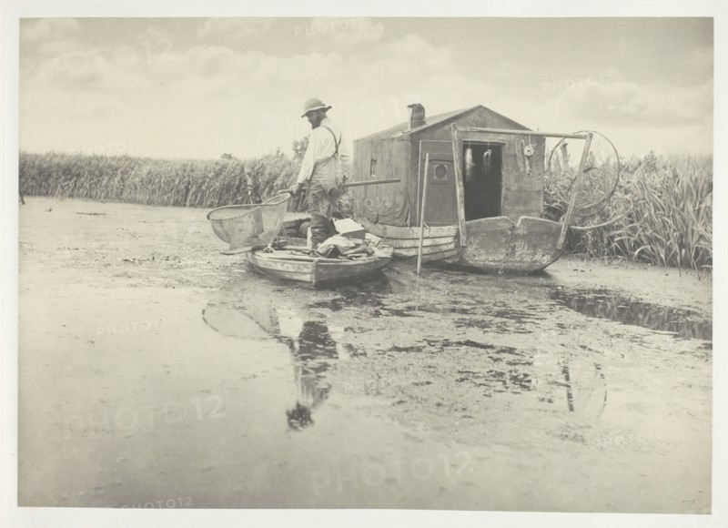 An Eel-Catcher’s Home, 1886, Peter Henry Emerson, English, born Cuba, 1856–1936, England, Platinum print, pl. VI from the album "Life and Landscape on the Norfolk Broads" (1886), edition of 200, 20.4 × 28.9 cm (image/paper), 28.6 × 40.6 cm (album page)
