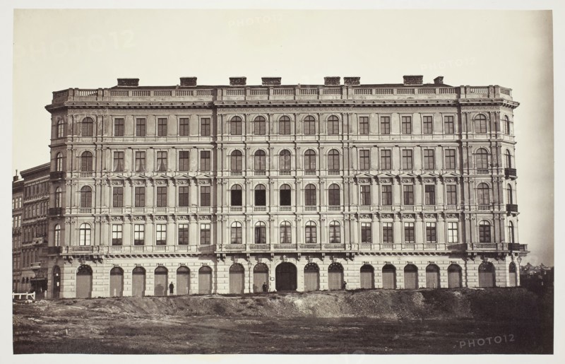 Babenberger Strasse No. 1 und 3, Zinshaus des J. Ritter von Königswarter, 1860s, Austrian, 19th century, Austria, Albumen print, 21.5 × 33.6 cm (image/paper), 42.7 × 61.2 cm (album page)