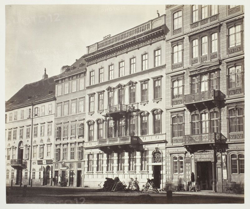 Jägerzeile No. 39, Wohnhaus des Herrn Stef. Mayerhofer, 1860s, Austrian, 19th century, Austria, Albumen print, 27.4 × 33 cm (image/paper), 42.6 × 61.2 cm (album page)