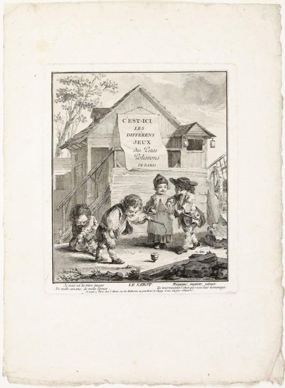 Horse Shoes, from The Games of the Urchins of Paris, 1770, Jean-Baptiste Tilliard (French, 1740–1813), after Augustin de Saint-Aubin (French, 1736-1807), France, Etching on ivory laid paper, 220 × 182 mm (plate), 364 × 267 mm (sheet)