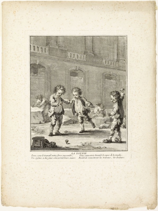 The Top, from The Games of the Urchins of Paris, 1770, Jean-Baptiste Tilliard (French, 1740–1813), after Augustin de Saint-Aubin (French, 1736-1807), France, Etching on ivory laid paper, 225 × 183 mm (plate), 363 × 268 mm (sheet)