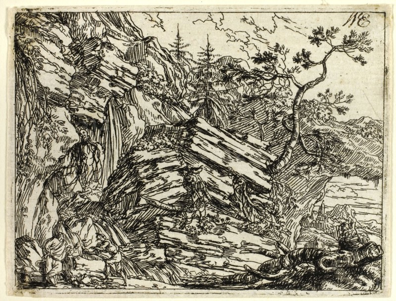 Italian Landscape with Ruins, n.d., Jonas Umbach the Elder, German, 1624-1693, Germany, Etching in black on ivory laid paper, 69 x 92 mm (image/plate), 73 x 95 mm (sheet)