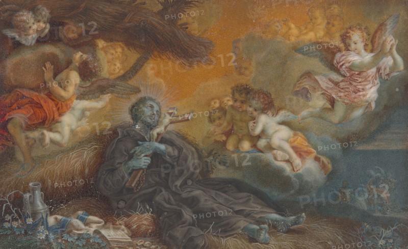 The Death of St. Francis Xavier, c. 1750, Veronica Stern, attributed to, Italian, 1717-1801, after Giovanni Battista Gaulli (Italian, 1639–1709), Italy, Oil on vellum, 5 x 8 in. (12.7 x 20.5 cm)