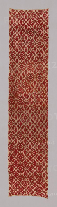 Panel (Bedcover?), 18th century, Greece, Cyclades Islands, Naxos, Náxos, Linen, plain weave, embroidered with silk in running stitches (pattern darning), two panels joined in weft direction, 225.5 x 46.9 cm (88 3/4 x 18 1/2 in.)
